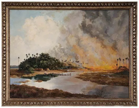 James Hutchinson, Glades Afire, Florida, circa 1962, oil on canvas