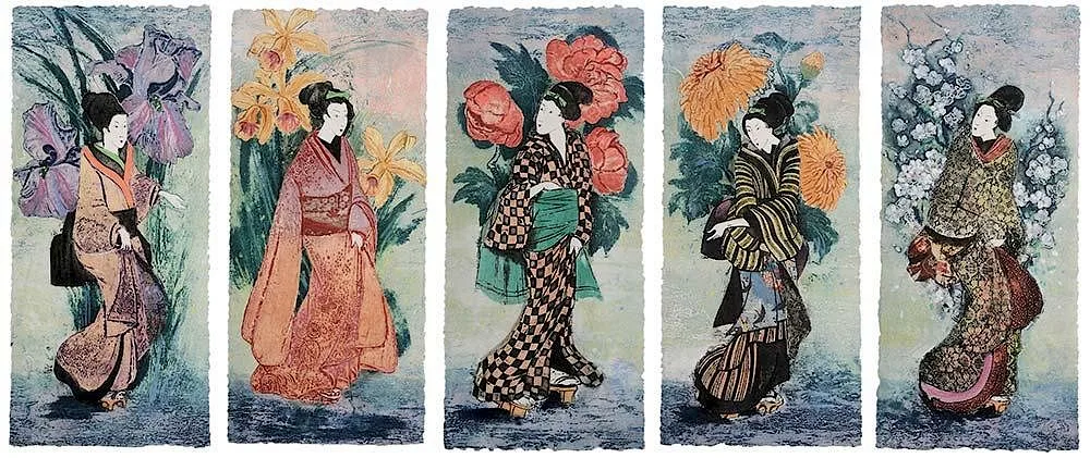 Mikuláš Kravjanský, Flowers of the Orient, intaglio etching and aquatint on layered paper