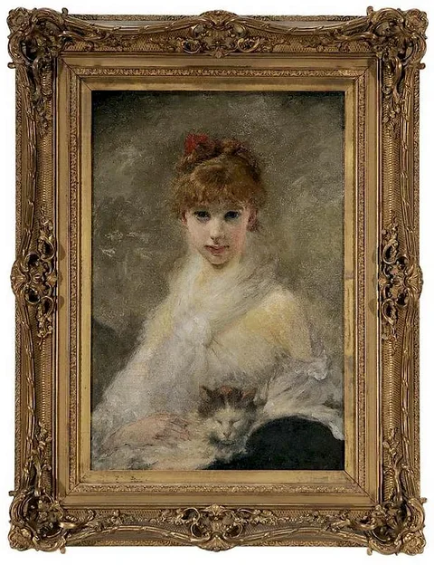 Charles Chaplin, Portrait of a Girl with Cat, verso of canvas with unfinished painting, oil on canvas