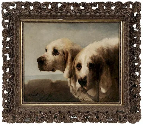 C. Harding, Two Great Pyranees Dogs in a landscape, oil on canvas