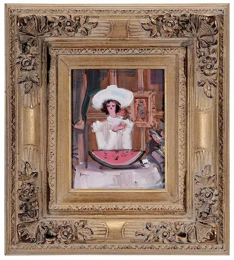Creason Clayton, Woman with Watermelon Slice, oil on canvas board