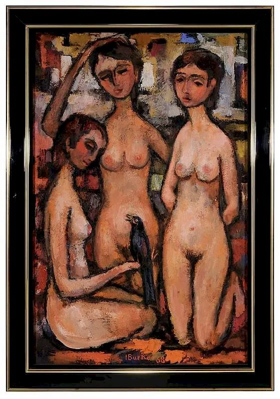 Irvin S Burkee, Three Nudes and a Crow, 1968, oil on canvas