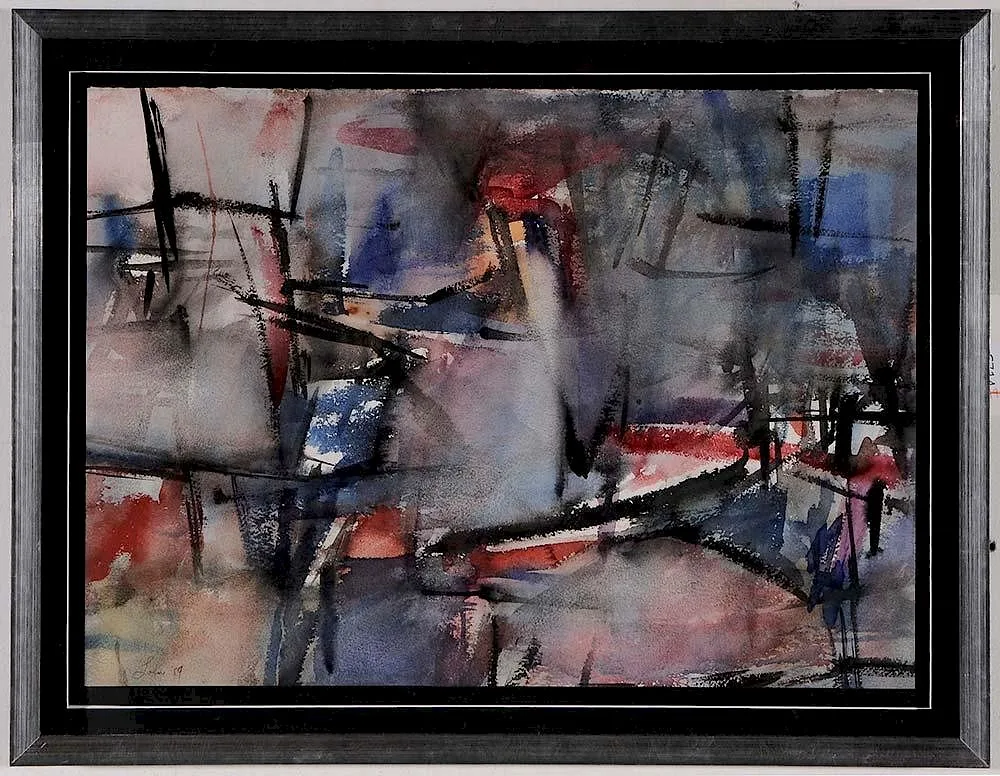 Untitled, abstract composition by Michael Loew, 1959, watercolor on paper, sold Apr 2016
