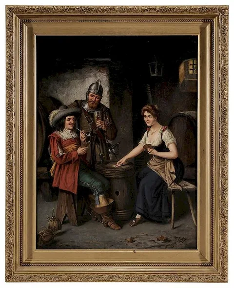 The Card Game by Carl Ostersetzer, oil on canvas, sold Mar 2016