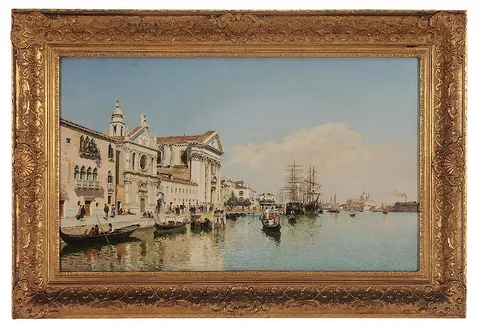 Federico del Campo, A Venetian View of the Canal della Giudecca with shipping and views of Chiesa dei Gesuati and San Giorgio Maggiore, oil on canvas