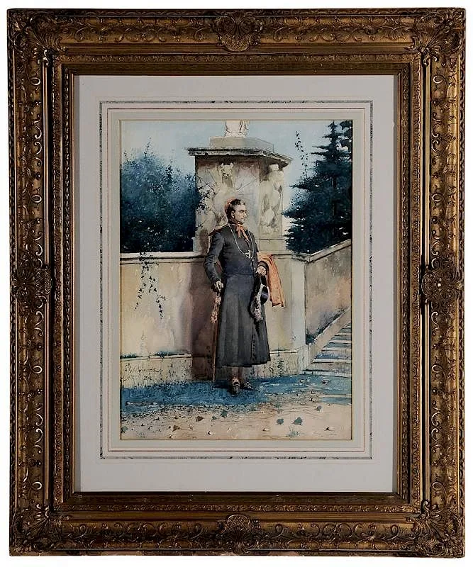 Scipione Simoni, Cardinal Standing in a Garden, watercolor on paper