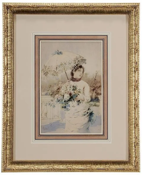 Francesco Gamba, Woman with Parasol, watercolor on paper