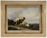 Eugène Verboeckhoven, Sheep and Chickens in a Pastoral Landscape