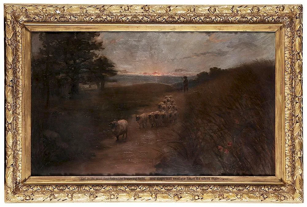 Frederick James Hackman, Shepherd at Sunset, oil on canvas