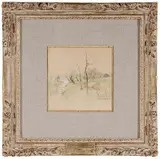 John Francis Murphy, Wooded Landscape with Stream, farm buildings in distance