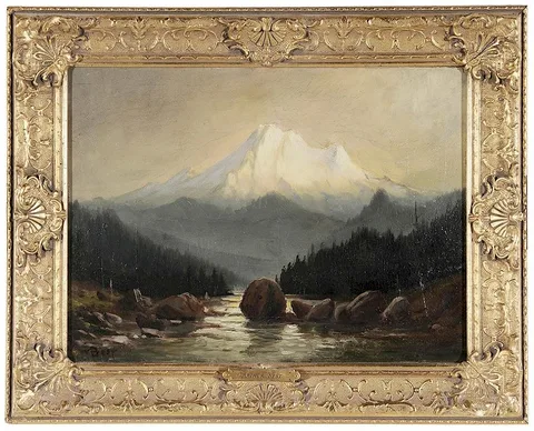 Arthur William Best, Snow-Capped Mountain, possibly Mount Hood, oil on artist board