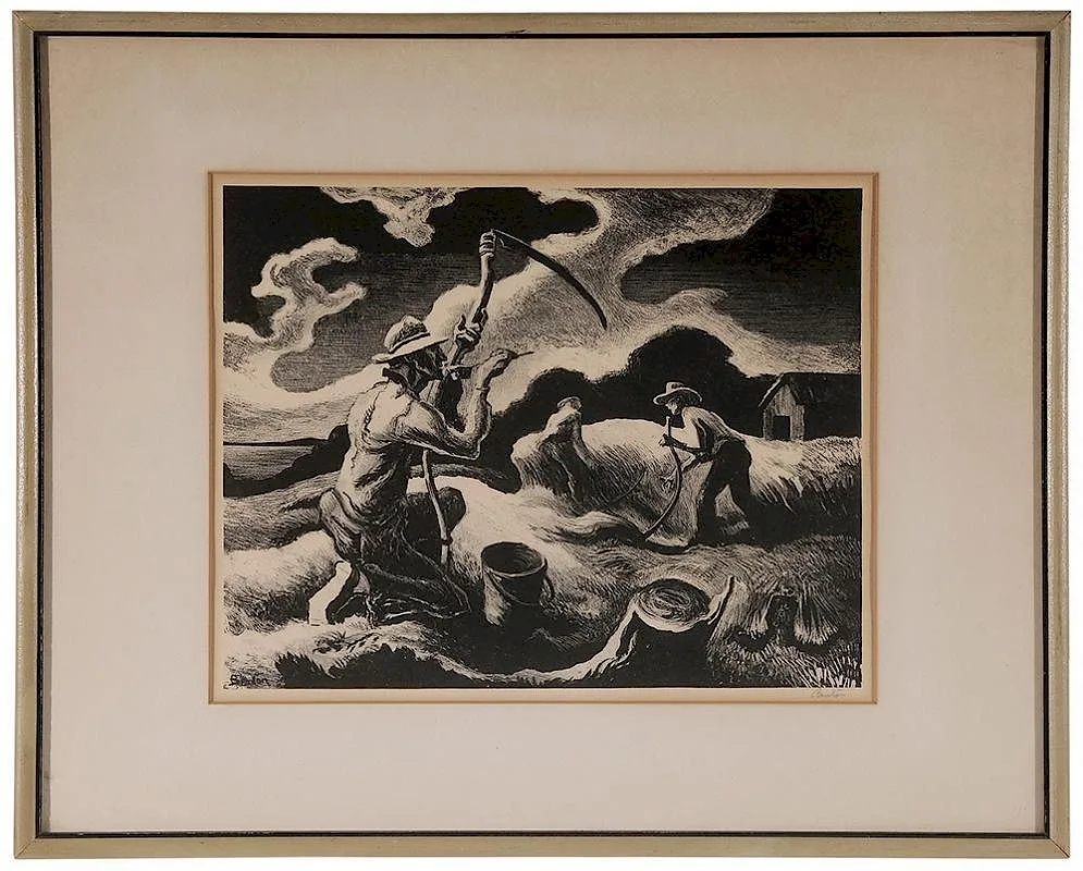 Island Hay by Thomas Hart Benton, 1945, lithograph on paper, sold Jan 2016