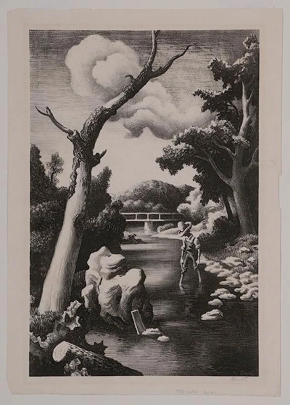 Shallow Creek by Thomas Hart Benton, lithograph on paper, sold Jan 2016