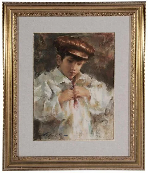 Ramon Kelley, Christopher's Leather Cap, pastel and watercolor on paper
