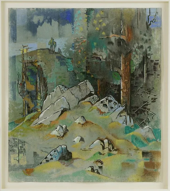 Abstract Mountain Landscape by Will Henry Stevens, pastel on paper, sold Jan 2016