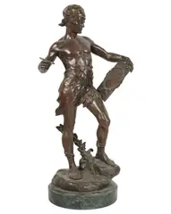 Edouard Drouot, Young Man with Tablet, c. 1900, patinated bronze, mounted to marble plinth France
