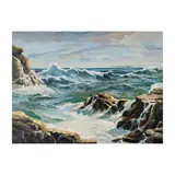 Don Charlie Burgess, Coastal Rocks, oil on board