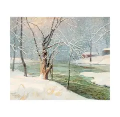 Walter Hiton, Winter Landscape, oil on canvasboard