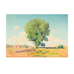 Ferdinand Burgdorff, Landscape with Shepherds and Flock, 1946, oil on Masonite