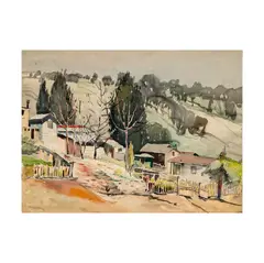 William Reginald Watkins, Mountain Village, watercolor on paper estate-stamped verso Sight: