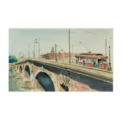 William Charles Graven, Trolley Car on Bridge, 1919, watercolor on paper