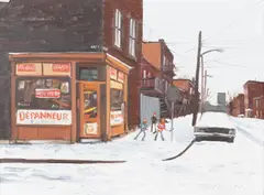 Terry Tomalty, Winter Street Hockey, oil on board