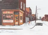 Terry Tomalty, Winter Street Hockey, oil on board