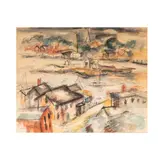Fritz Schaefler, Harbor Town, 1934, watercolor and ink on paper