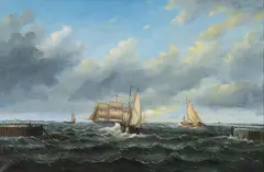 Frederik Hendrik Hendriks, Sailing Boats Offshore, oil on canvas