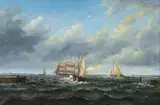 Frederik Hendrik Hendriks, Sailing Boats Offshore, oil on canvas