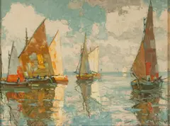 Erich Mercker, Sailing Ships, colored print