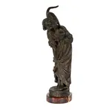Ernst Waegener, Woman with Cat, bronze, on marble base