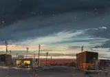 Edgar O. Kiechle, Sunset City Scene, oil on Masonite