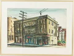 The Crestone Building by Paul Wildhaber, 1940, watercolor on paper, offered Dec 2025