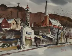 Harold Gretzner, Austin Fire, watercolor on paper