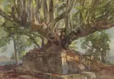 Onorato Carlandi, Ruins of the Temple of Jupiter, watercolor on paper
