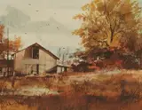 John Berkey, Barn in Autumn, watercolor
