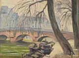 Irving Kraut Manoir, Boats on the Seine, Paris, oil on board