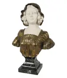 Affortunato (Forntunato) Gory, Bust of a Young Girl, marble and gilt bronze, mounted to green marble pedestal