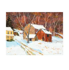 William Jachwak, Farm Buildings in a Snowy Landscape, oil on canvas