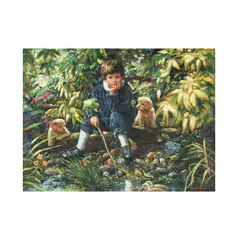 N. Henry Bingham, Boy with Puppies (offered, no value, returned to Ragen for donation), oil on wood panel
