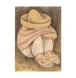 Delfino Garcia, Untitled (Seated Figure), gouache on tan paper