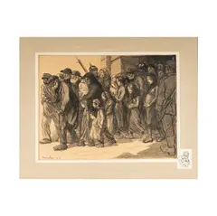 Théophile Steinlen, Les Interns - Sortie des Geoles Allemandes, 1915, charcoal on paper