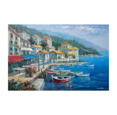 Antoine Bittar, Coastal Village, oil on canvas