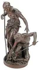 Jules Coutan, Two Fishermen, Patinated bronze figural sculpture