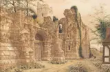 James Lawson Stewart, Rural Village Landscape with Architectural Ruins, watercolor and gouache painting on paper
