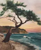 A. Bel. Martino, Coastal Landscape with Tree at Sunset, oil on canvas