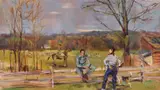 Louis George Boucher, Virginia Fox Hunt Scene with Horses and Riders, oil on canvas