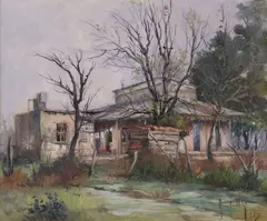 Claudio Simonetti, Rural House in Wooded Landscape, oil on canvas