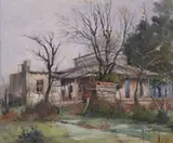 Claudio Simonetti, Rural House in Wooded Landscape, oil on canvas